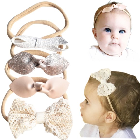 Super Soft & Stretchy Nylon Headband Set for Girls (Golden Neutral Set of 4) - Picture 1 of 6